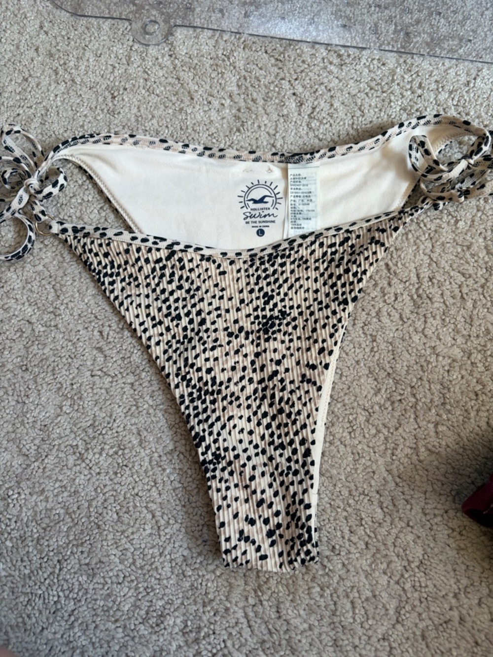 Hollister Cream and Black Speckled Tie-Side Bikini Bottom